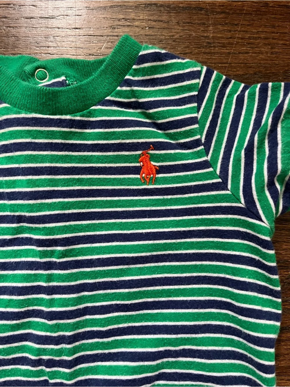 Ralph Lauren Green, Navy & White Striped Baby One-Piece